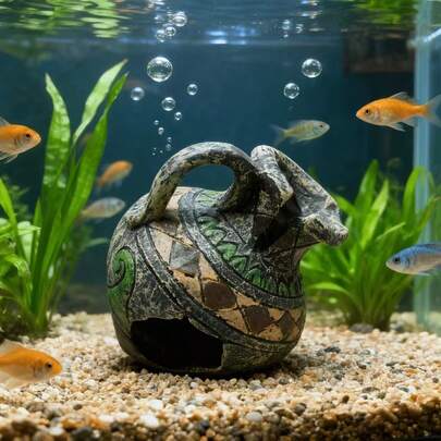 Resin Aquarium Hiding Cave - Suitable For Fighting Fish, Shrimp And Various Fish, Aquarium Vase Decor, Resin Fish Tank Landscape Cave Vase