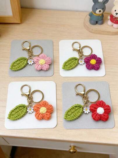 1/8 قطع سلسلة مفاتيح مزينة بكرات مخملية على شكل زهور وأوراق خضراء، بنمط أوراق نباتية، أنيقة وعصرية، مناسبة للحفلات والعمل والسفر والأزواج والسيارات والشقق في جميع المواسم، عيد الحب، ديكور السيارة والحقيبة، هدية للطلاب والجوث والY2K والكريسماس