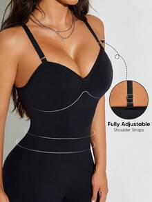 Suprenx Women's Shapewear Jumpsuit, Deep V-Neck Backless Tight Fit Sleeveless Jumpsuit - Black - View 3
