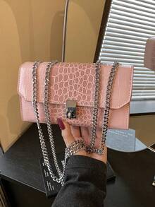 New Crocodile Pattern Chain Square Bag, Fashionable & Versatile Simple Shoulder Crossbody Bag For Commute - Multicolor - View 6