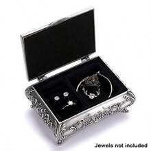 Vintage Metal Jewelry Box Small Trinket Jewelry Storage Box For Rings Earrings Necklace Treasure Chest Organizer Antique Jewelry Keepsake Gift Box Case For Women Small - Bạc - Xem 3