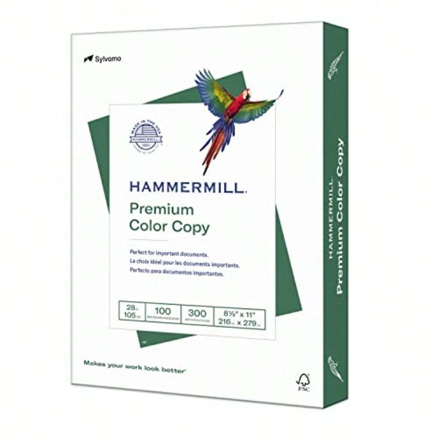 Hammermill Paper Color Copy Digital 32 lb 28 x 21 cm tamaño carta 100 Brillante 500 hojas/1 Resma 102630 fabricada en los Estados Unidos 12.7 kg Blanco Letter - Pack - Blanco - Ver 1