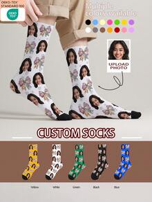 1 par de calcetines con patrón de cara personalizado, se pueden personalizar con fotos, calcetines impresos personalizados, calcetines con caras divertidas, se puede colocar cualquier imagen de cara en los calcetines, adecuado para aniversario, San Valentín, cumpleaños, boda, regalos del Día de la Madre - Multicolor - Ver 4