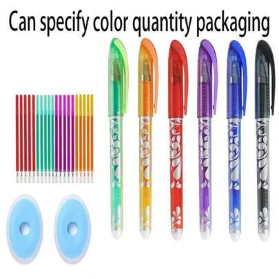 3pcs Erasable Gel Pens - 0.5mm Tip - Heat & Friction Resistant - Suitable For School & Office (Includes 30pcs Refills + 3pcs Pen Bodies + 2pcs Erasers) Erasable Gel Pen, Carbon Black Ink, Full Needle, Magic Heat Erasable Pen, Student Use