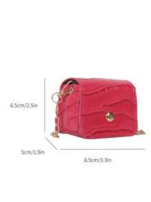Mini Crocodile Embossed Solid Color Chain Crossbody Bag - Hot Pink - View 3
