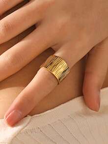 1 st 18K guldpläterad geometrisk tjock öppen ring i rostfritt stål, lämplig för kvinnors vardagsbruk - Guld - Visa 2