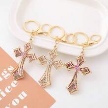 1PC Creative Rhinestone Cross Pendant Keychain Metal Car Hanger Small Gift Business Gift Hot Selling Style - B - View 9