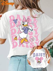 Women'S Disney Short-Sleeved Classic Retro Cartoon Daisy Large Bow Double-Sided Print Round Neck Summer T-Shirt Suitable For Spring, Summer And Autumn, Disney Trip Fashion Casual Daily Commute Vacation Versatile Retro Style Top XS-XXL - White - View 1