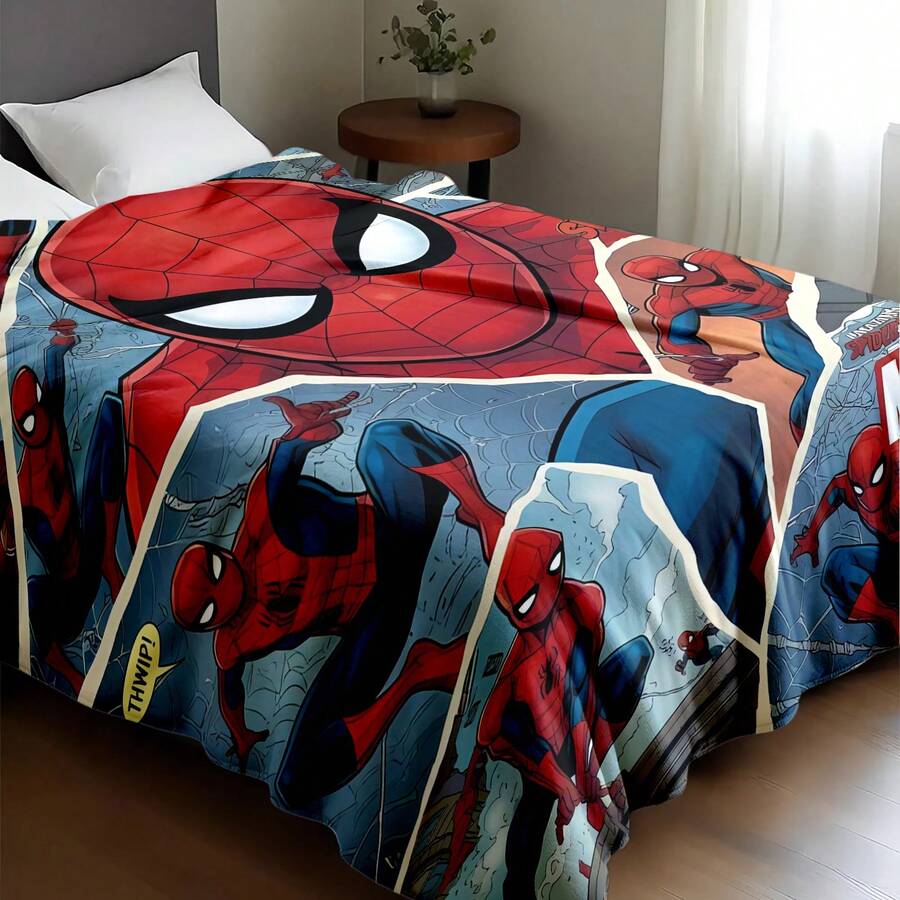 Marvel This Is A Spider-Man Themed Flannel Blanket, Designed With A Comic Book Panel-Style Patchwork, Combining Different Poses Of Spider-Man Characters. It Recreates The Visual Style Of Comic Books, With Vibrant Character Colors For High Recognizability. The Blanket Is Both Aesthetically And Provides Warmth And Softness, Suitable For Use As A Sofa Throw, Nap Blanket, Or Bedding Decor.