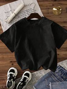 Women's Modern And Unique Printed Black T-Shirt - Unisex Urban Vintage Style, Loose Fit, Cotton, Short Sleeve, Round Neck, Blouses For Women. Casual Blouses For Ladies. - 黑色 - 查看 2