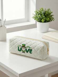 St. Patrick's Letter Pattern Pouch, Lightweight Zipper Cosmetic Bag, Pencil Case, Classic Stationery Pouch, Suitable For School/Students/Back To School Season - Multicolor - View 3