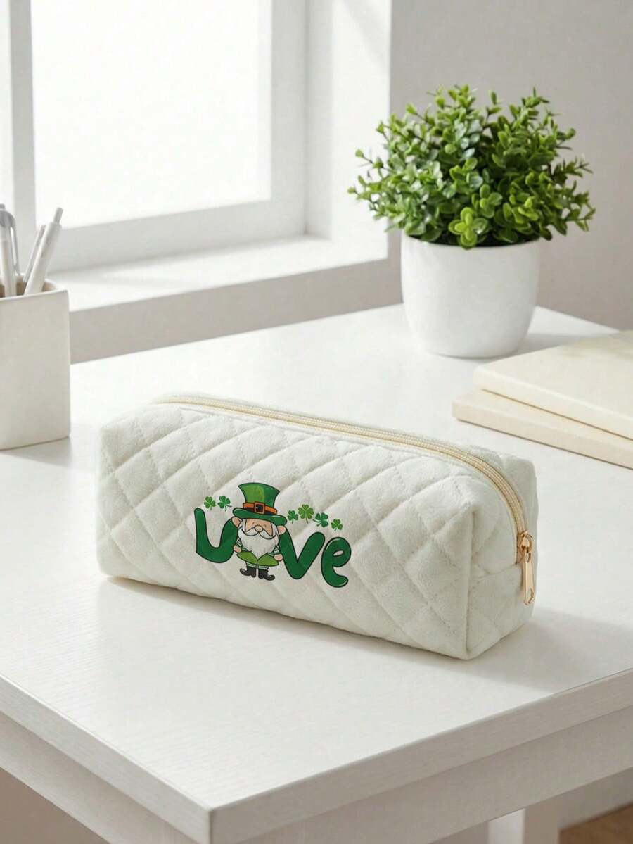 St. Patrick's Letter Pattern Pouch, Lightweight Zipper Cosmetic Bag, Pencil Case, Classic Stationery Pouch, Suitable For School/Students/Back To School Season - Multicolor - View 1