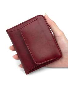 New Women PU Leather Mini Wallet Folding Simple Ultra-Thin Small Soft Leahter Wallet Female Card Holder Coin Bags For Women Money Wallet Purse Wallet Small Wallet Cute Wallet - Burgundy - View 3