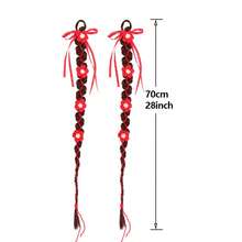 28 Inch Synthetic Long Ponytail Hair Extension, New Red Ribbon Bow Braided Pigtail Hairpiece, Festive Hairstyle Accessory - Multicolor - View 11