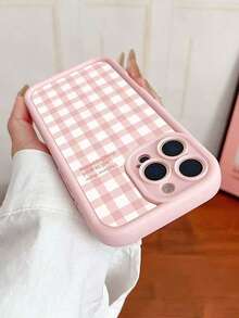 1 chiếc ốp lưng điện thoại tối giản, nhiều màu sắc, họa tiết kẻ caro, in hình khẩu hiệu, chất liệu mờ, có lỗ thoáng khí, phù hợp với 11/12/13/14/15/16 Pro Max/17/17 Pro/17 Pro Max/Air - Hồng - Xem 3
