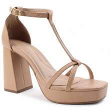 MODARPE Sandália Feminina Salto Grosso Meia Pata 10cm Confortável M65 - Nude - Visão 3