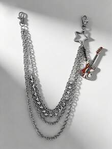 1条三层银色金属裤链，饰有星星图案和电吉他吊坠，朋克摇滚风格，可作钱包链、口袋链、腰带链等，个性配饰，腰链，Y2K街头风，朋克链，摇滚风配饰，多层银链，吉他吊坠，星星装饰链，Y2K街头风，钱包链，三层腰链，嘻哈配饰，前卫珠宝，电吉他吊坠，音乐节穿搭，个性化链条，都市时尚，男女皆宜，生日礼物，母亲节礼物，父亲节礼物 - 彩色 - 查看 5