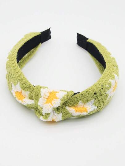 1条女士花卉打结防滑发带，弧形设计，时尚发饰，适合日常佩戴、户外活动、洗脸、化妆，可用作休闲发饰、发型工具、美容配饰、卷发配饰