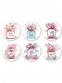 6 piezas Posavasos redondos de madera, diseño del Día de la Madre con texto "Feliz Día de la Madre" y patrón floral, decorados con flores, jarrón y diseño "Feliz Día de la Madre", posavasos redondos de 9.5cm resistentes al calor, regalo perfecto del Día de la Madre para mamá - Multicolor - Ver 7