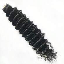 深卷曲胶带式接发，真人发，巴西水波纹胶带式接发，自然黑色，女士适用 - Natural Black - 查看 14