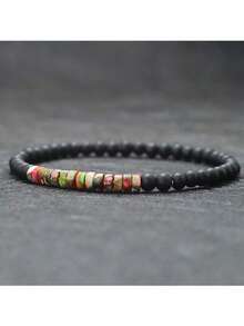 1条极简主义4毫米珠子手链 男女通用 帝王玛瑙小石手链 冥想瑜伽手链 情侣款 - 墨綠色 - 查看 8