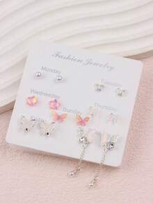 6/7/9Pairs/Lot Exquisite Fashion Elegant Charming Rhinestone Women Men Earrings Flower Butterfly Heart-Shaped Snowflake Random Styles Romantic Datings Valentine's Day Gifts Engagement Wedding Daily Wearing Accessories - Butterfly Flower Rhinestone Stud Earrings - View 5
