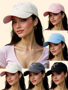 1pc Women Bow-Tie Baseball Cap,Women Trucker Hat,Casual Versatile Breathable Sunscreen Cap,Y2k Adjustable Fashion Sun Hat,Suitable For Hiking & Travel & Daily Wear & Best Friend Gift - Multicolor - View 1