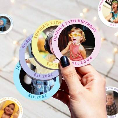 Customized 21st Birthday Photo Stickers, 21st Birthday Stickers, Personalized Stickers Suitable For Birthday Parties, Bridal Showers, Bachelorette Parties And Gift Packaging Labels