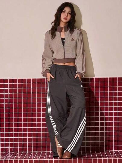  Chaqueta Adidas Originals TRACK TOP SS25 CROP para mujer, con logo de marca, bloques de color, cremallera, cuello alto, ajustada y de manga larga, KC2645