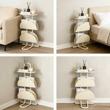 3 Tiers Stable Base Iron End Table, Multi-Functional Side Table, Nightstand With Storage Shelf For Living Room & Office - White - View 5