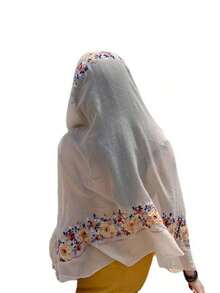 1pc Summer Sunscreen Desert Windproof Head Wrap: Elegant Flower Embroidery Scarf Classic Solid Color Shawl Casual Bandana - Desert Tour Chiffon Shawl, Beach Scarf, Thin Vacation Wrap For Women Boho Bandana,Hair Band,Head Band Ideal For Dressing Up Your Look - 彩色 - 查看 2