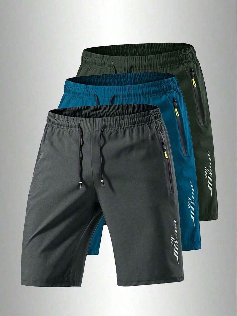 Men's Sporty And Casual Loose Quick-Drying Shorts, With Reflective Strip Design, Pocket, Zipper And Drawstring At Waist, Suitable Fitness, Running And Outdoor Activities - Xám - Xem 1