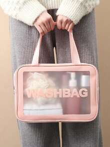 1个或3个/套 大容量PVC防水便携化妆包，波西米亚风格，居家、旅行、学习用品、派对礼物、秋/圣诞装饰化妆品收纳包、洗漱包、节日礼物、旅行收纳方案 - 粉色 - 查看 3