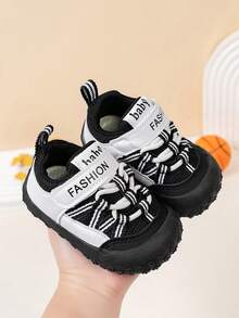 1 Pair Baby Sneakers, Lightweight Anti-Slip Toddler Walking Shoes, Easy Hook And Loop Closure - Black - View 13
