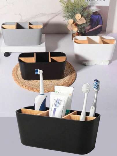 Giá đựng bàn chải đánh răng bằng tre 5 ngăn, hộp đựng đồ dùng phòng tắm cho bàn chải đánh răng điện, kem đánh răng, dao cạo và các phụ kiện khác, đồ trang trí nhà cửa cho mùa tựu trường.