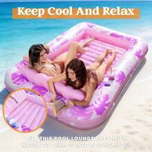1 pièce Chaise longue gonflable à imprimé tropical, chaise flottante d'eau portable avec porte-gobelet et oreiller amovible, base nervurée confortable, flotteur de piscine, convient pour la piscine, le patio, les fêtes de plage, le jardin, les loisirs d'été - A - Voir 4