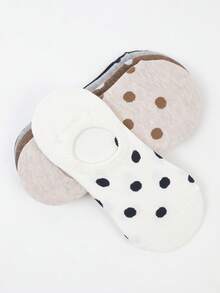 5双女士波浪点纹船袜，后跟硅胶防滑，学院风简约日常浅口袜 - 彩色 - 查看 3