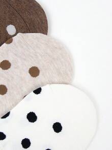 5双女士波浪点纹船袜，后跟硅胶防滑，学院风简约日常浅口袜 - 彩色 - 查看 2