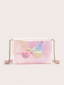 Bolso bandolera de mariposa con correa de cadena iridiscente de moda para niños - Rosa - Ver 7
