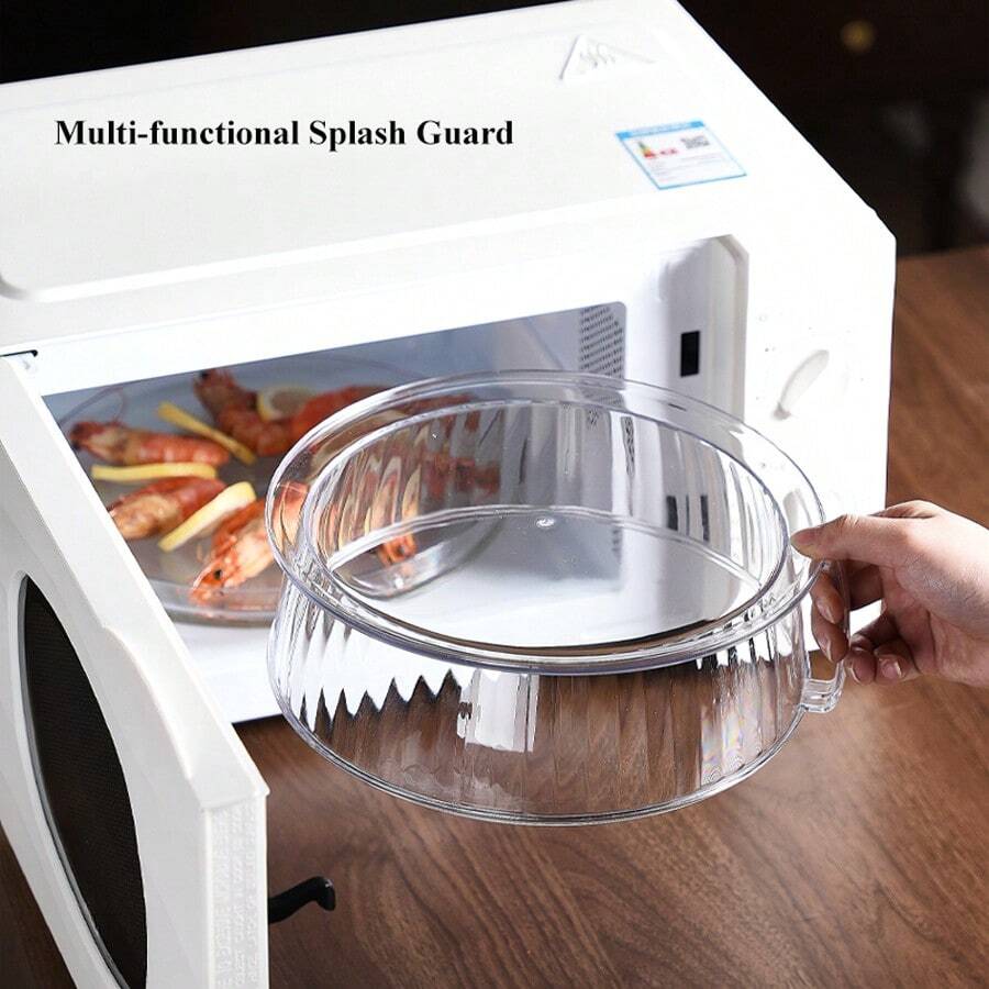 1pc Multifunctional Microwave Splash Guard With Matching Tray - Heat Resistant Up To 200°C, Reusable, For Covering Vegetables, Fruits And Dishware - Stackable Plastic Cover, Suitable For Camping, Outdoor And Home Use. Can Also Be Used As Food Container. Dishwasher . - 1pc - View 1