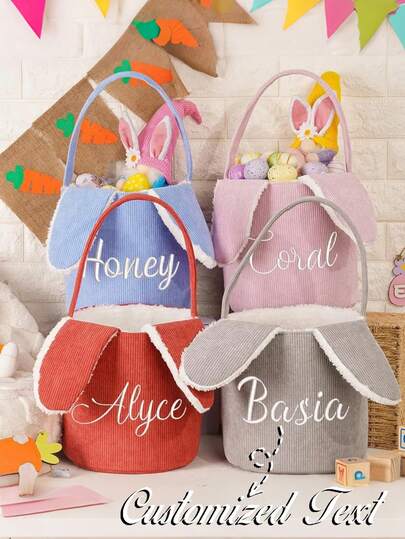 1 Personalized Corduroy Lop-Ear Bunny Hand Basket, Custom Easter Bunny Bag With Name, Easter Egg And Candy Storage Basket, Party Gift Basket, Home Storage Basket, Party Gift, Easter Basket Gift, Easter Celebration, Easter Gift Bag