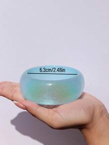 1pc Women's Economical Resin Bracelet, Blue Wavy Gradient Resin Round Bangle, Beach Holiday Accessory - Blue - View 4