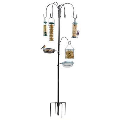 Crystals Wild Bird Feeding Station With Water Bath, Mesh Seed Tray & Hanging Feeders – Metal Garden Bird Feeder Stand With Stabilizer