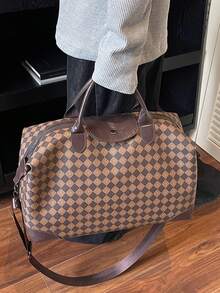 1pc PU Handbag Travel Bag, Student Organizer Bag, Large Capacity Short-Trip Luggage Bag, Waterproof Compartment, Fits Carry-On Suitcase, Lightweight, Unisex Gym Bag, Business Travel Tote - Coffee - View 7