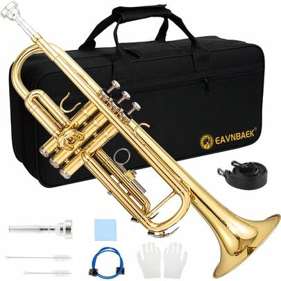 Bb Trumpet Instrument Trompeta: Brass Student Trumpet With Hard Case 7C Mouthpiece Gloves Standard Trumpets For Beginners Or Advanced Students Gold
