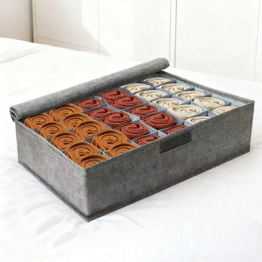 30-Grid Foldable Fabric Drawer Divider, Wardrobe Organizer Box For Socks, Underwear, Ties