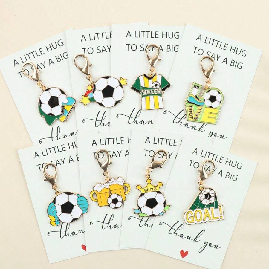1件/8件套锌合金足球运动钥匙扣套装，冠军奖杯造型，是送给体育爱好者的完美礼物，经久耐用且时尚的包包挂饰钥匙扣配件，适合球迷聚会、体育纪念品等场合，是最佳礼物之选。 - 彩色 - 查看 1