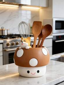 Cute Mushroom Kitchen Utensil Holder - Kawaii Animal Decorative Storage Organizer For Countertop, Spoon & Chopstick Caddy, Ideal For Home Kitchen & Dining Table, Fun Cartoon Design Gift - Multicolor - View 8