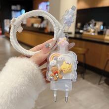 Bộ 5 ốp bảo vệ sạc chống sốc hình hoạt hình 20W tương thích với iPhone 13/14/15/16 Pro Max/Plus, ốp bảo vệ đầu sạc trong suốt chống gãy cáp dữ liệu, quà tặng ngày lễ tình nhân. - Mặt trời cầu vồng - Xem 3