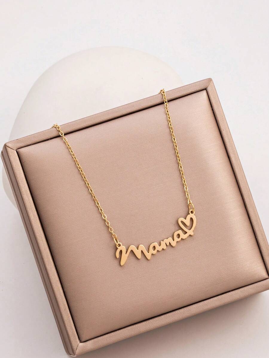 1pc Letter "Mama" Heart Pendant Necklace, Fashionable Minimalist Pendant Necklace, Mother's Day Gift (Excluding Gift Box) - Love - View 1